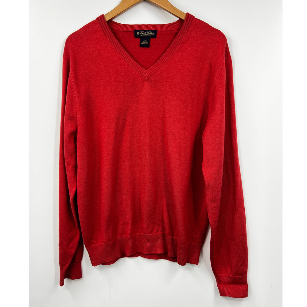 Brooks Brothers Sweater Mens Silk Cotton Salmon Red V-Neck Long‎ Sleeve M